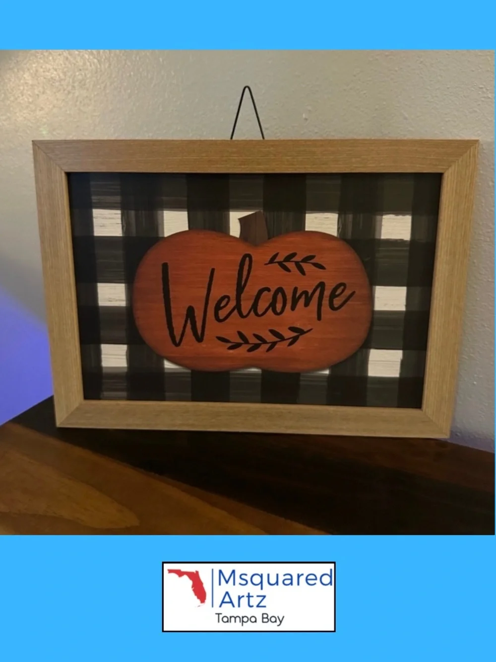 Fall Pumpkin Welcome Sign Buffalo Plaid Framed Wall Decor 10 x 14 Farmhouse